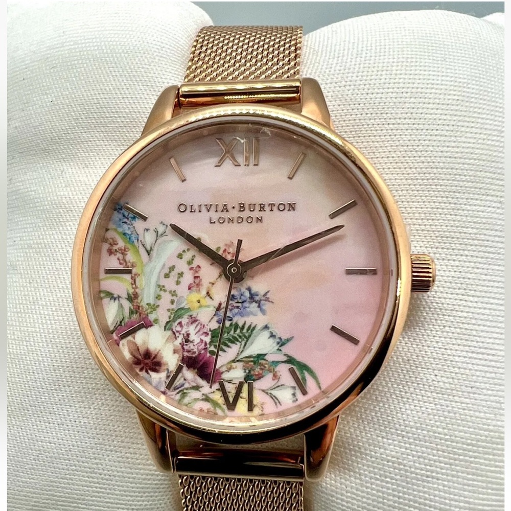 OLIVIA BURTON Ladies' Enchanted Garden Rose Mesh Bracelet Watch OB16EG157 - Picture 2 of 9